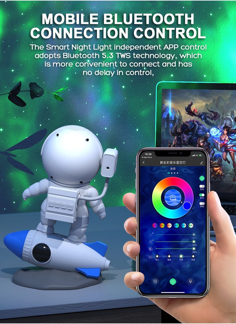 Astronaut Galaxy Projector for Bedroom, Star Projector Galaxy Light with App & Remote Control, White Noises, Bluetooth Speaker, Rocket Night Light for Kids, Ceiling, Gifts, Room Decor