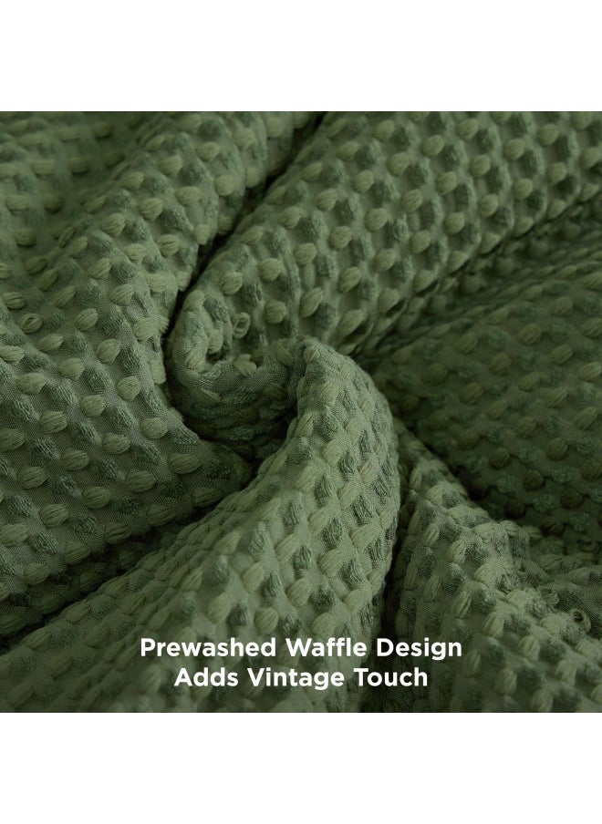 Bedsure Waffle Comforter Set Queen, Soft and Breathable Dark Green Bedding Comforter Set, 3 Pieces, 1 Waffle Weave Comforter (90