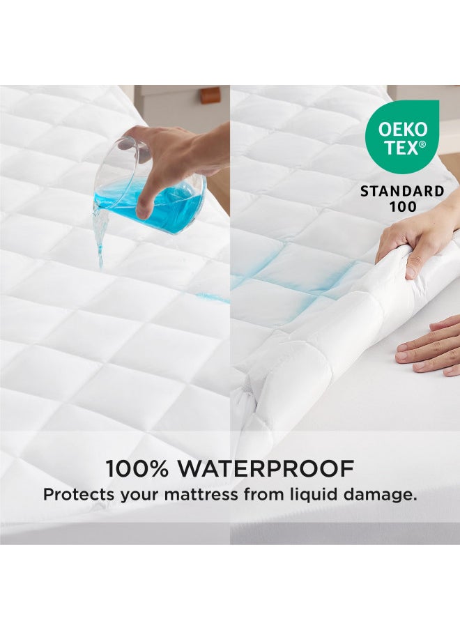 Bedsure Waterproof Mattress Protector Twin Size, Quilted Mattress Pad with Deep Pocket up to 22 Inches, Soft Breathable Noiseless Mattress Cover, White