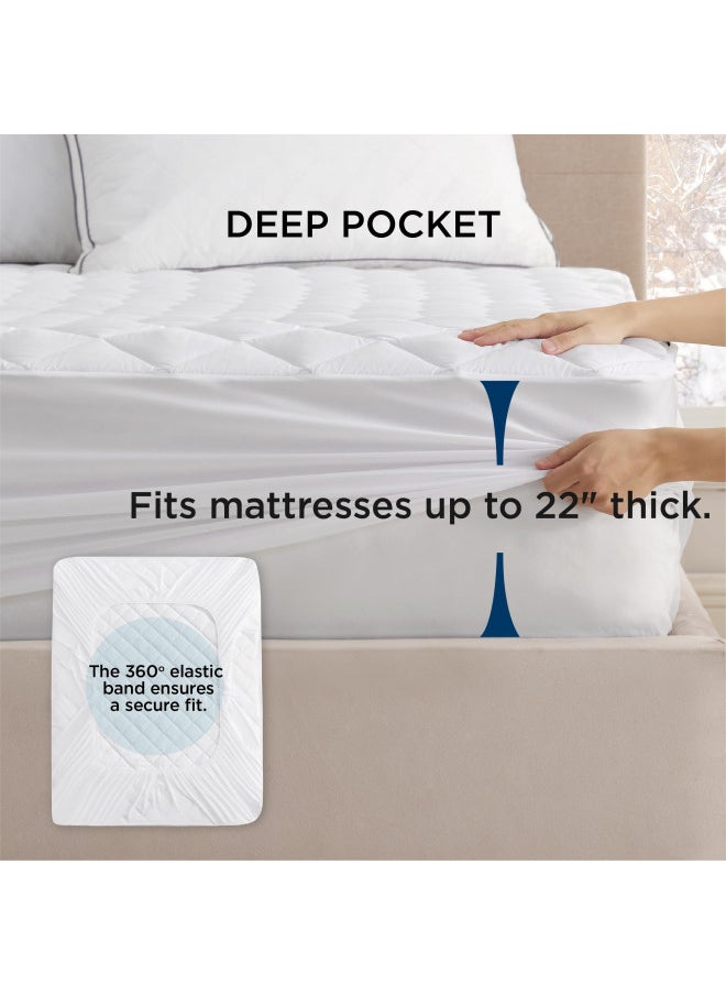 Bedsure Waterproof Mattress Protector Twin Size, Quilted Mattress Pad with Deep Pocket up to 22 Inches, Soft Breathable Noiseless Mattress Cover, White