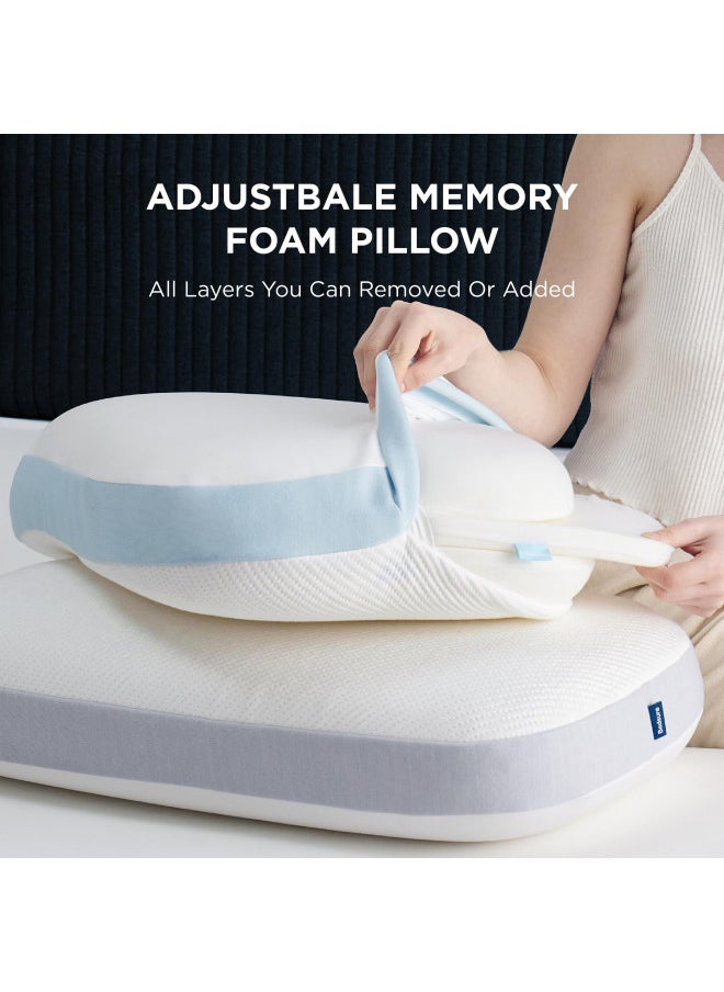 Bedsure Firm Memory Foam Pillows - Side Sleeper Pillow for Pain Relief with Double-Sided Cool Tech Pillow Cover, 8-in-1 Adjustable Firm & Soft Neck Support Pillow for Back & Side Sleeper