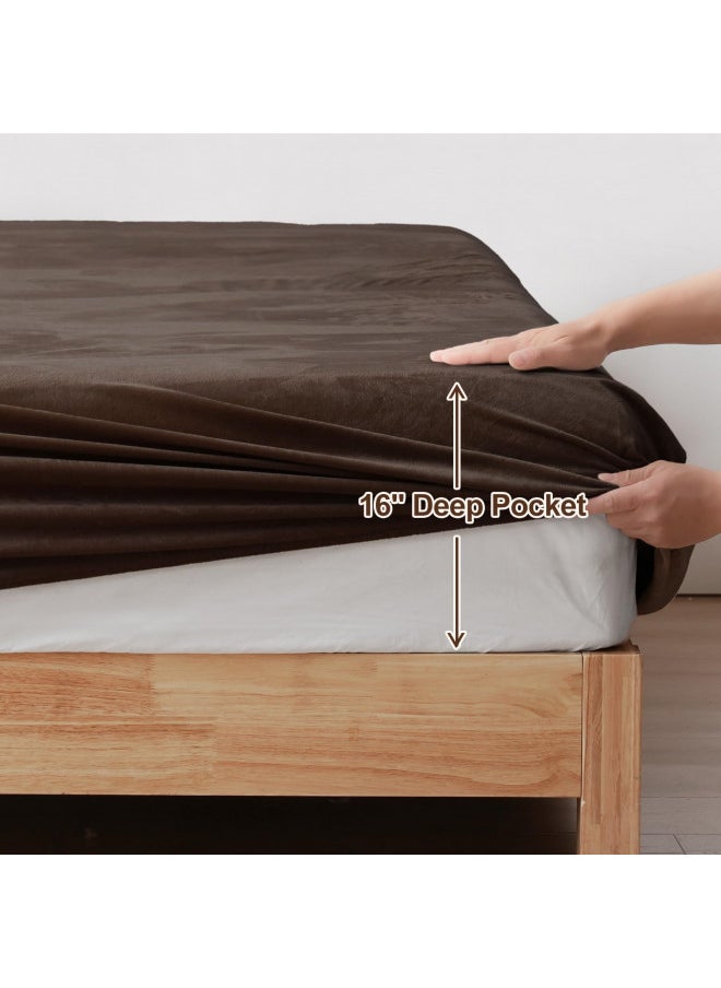 PHF Ultra Soft Velvet Fitted Sheet King Size, 16