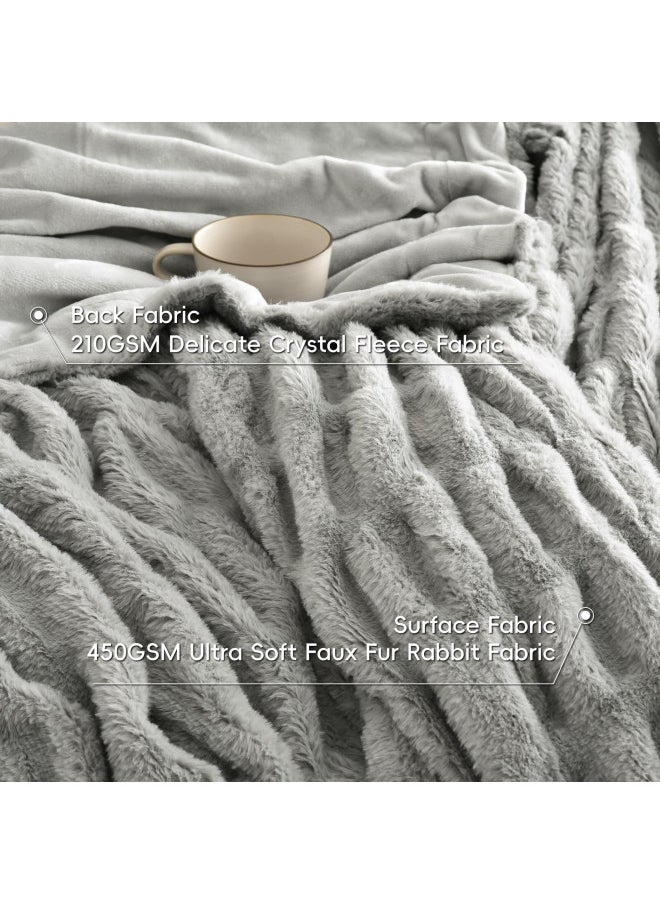 PHF Fluffy Ruched Faux Fur Throw Blanket for Couch,Cozy Plush Soft Luxury Warm for Fall Winter,Reversible Furry Thick Lightweight Blanket for Bed Sofa,Aesthetic Room Decor,50 * 60 Inches,Grey