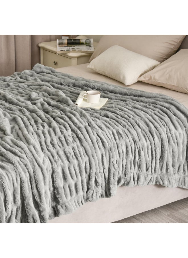 PHF Fluffy Ruched Faux Fur Throw Blanket for Couch,Cozy Plush Soft Luxury Warm for Fall Winter,Reversible Furry Thick Lightweight Blanket for Bed Sofa,Aesthetic Room Decor,50 * 60 Inches,Grey