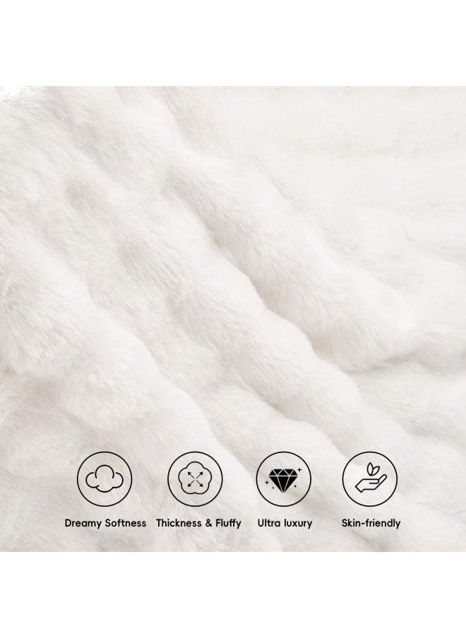 PHF Luxury Faux Rabbit Fur Blanket Twin Size, Ultra Soft Fluffy Plush Cozy Warm Bubble Blanket for Bed, Couch, Chair, Sofa Decorative, Thick Reversible Suitable for Fall & Winter, 60