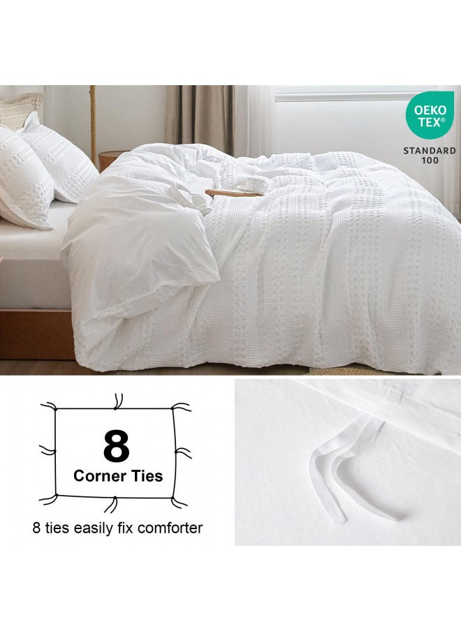 PHF 100% Cotton Waffle Duvet Cover King Size, Soft Breathable Cotton Bedding Duvet Cover Set for All Season, Waffle Weave Textured for Aesthetic Luxury Home Decor, 2 Pillow Shams, 104