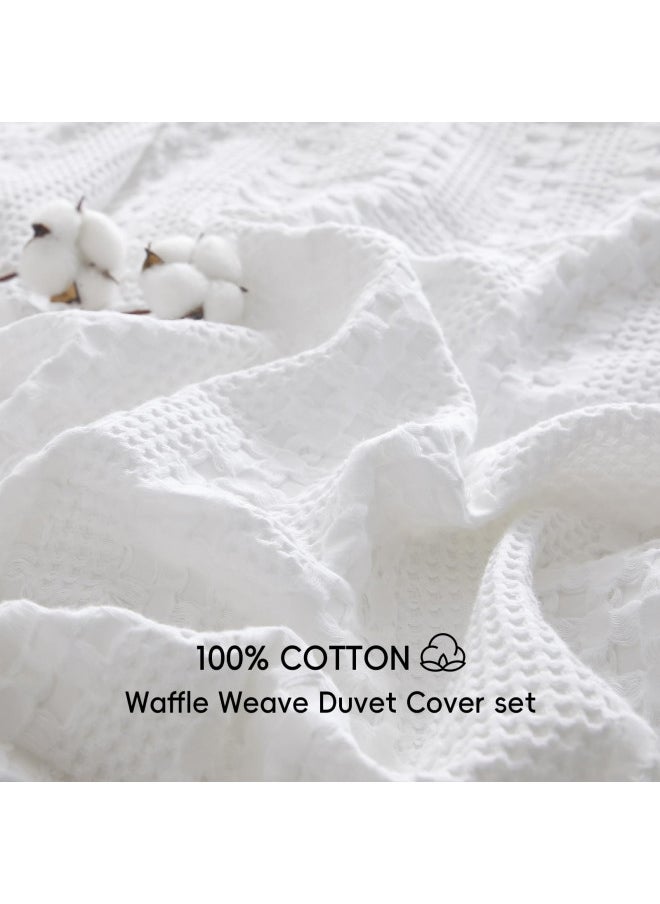 PHF 100% Cotton Waffle Duvet Cover King Size, Soft Breathable Cotton Bedding Duvet Cover Set for All Season, Waffle Weave Textured for Aesthetic Luxury Home Decor, 2 Pillow Shams, 104