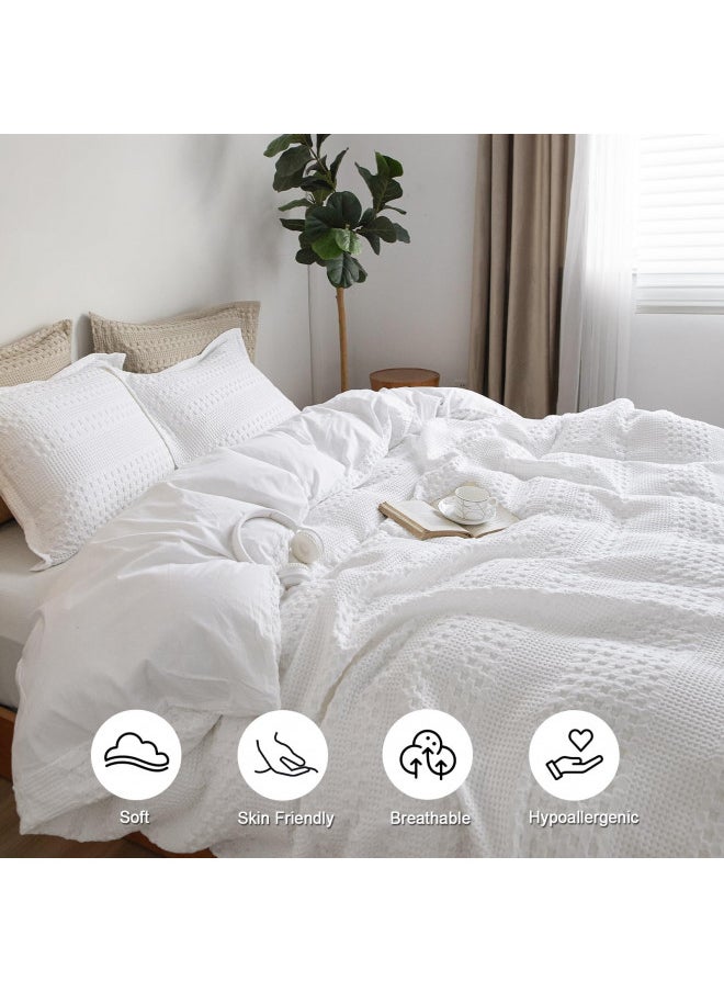 PHF 100% Cotton Waffle Duvet Cover King Size, Soft Breathable Cotton Bedding Duvet Cover Set for All Season, Waffle Weave Textured for Aesthetic Luxury Home Decor, 2 Pillow Shams, 104