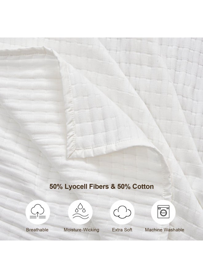 PHF Muslin Blanket King Size-Ultra Soft 50% Lyocell & 50% Cotton Blanket, Breathable and Moisture Absorption Blanket, Lightweight Quilt Blanket, Cozy Waffle Bed Blankets, 104