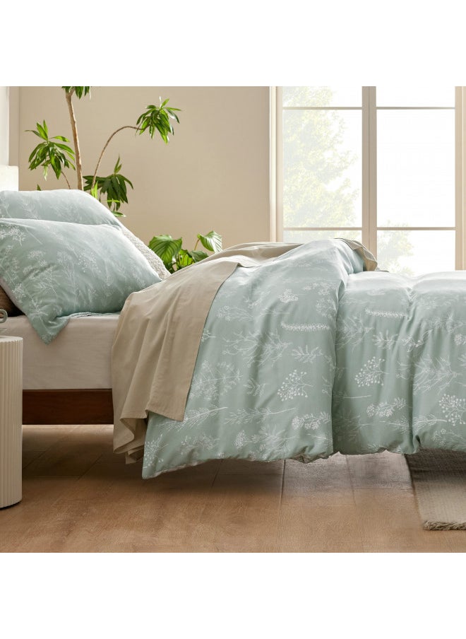 Bedsure Queen Comforter Set - Sage Green Comforter, Cute Floral Bedding Comforter Sets, 3 Pieces, 1 Soft Reversible Botanical Flowers Comforter and 2 Pillow Shams