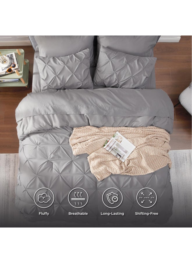 Bedsure Queen Comforter Set - Bed in a Bag Queen 7 Pieces, Pintuck Bedding Sets Grey Bed Set with Comforter, Sheets, Pillowcases & Shams