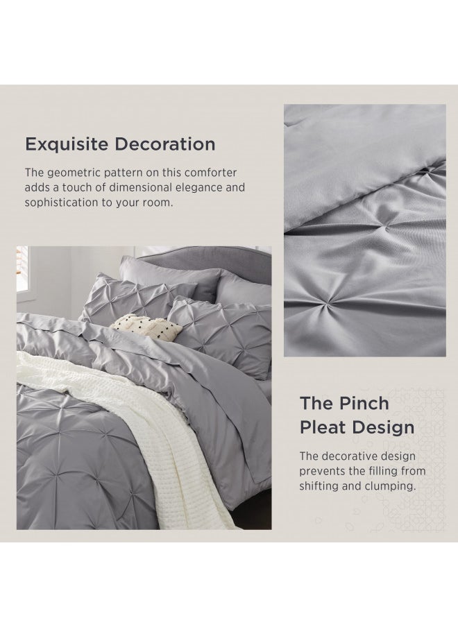 Bedsure Queen Comforter Set - Bed in a Bag Queen 7 Pieces, Pintuck Bedding Sets Grey Bed Set with Comforter, Sheets, Pillowcases & Shams