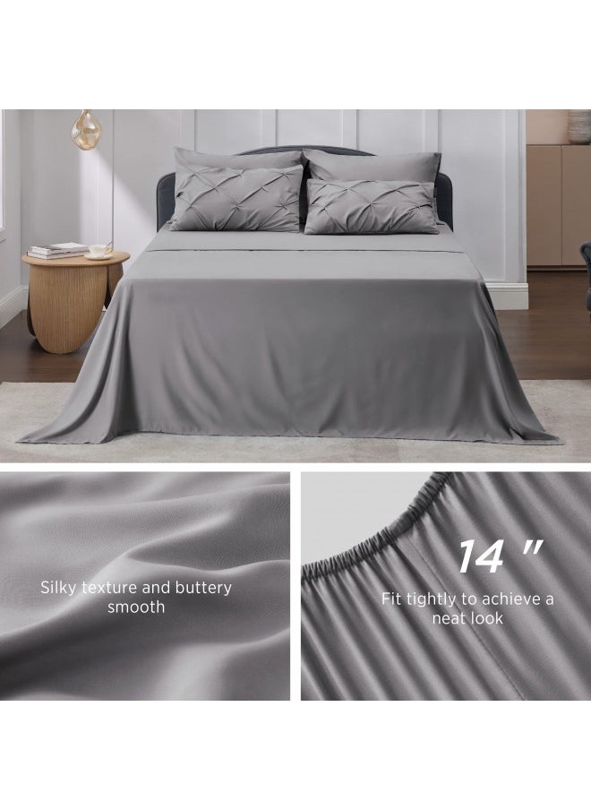 Bedsure Queen Comforter Set - Bed in a Bag Queen 7 Pieces, Pintuck Bedding Sets Grey Bed Set with Comforter, Sheets, Pillowcases & Shams