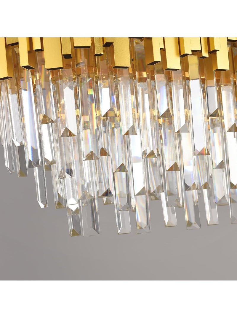 Modern Chandelier Crystal Lamp | 30 x 80 cm Rectangular Chandelier Ceiling Pendant Light | FazNova Modern Silver Crystal Rectangular Chandelier (Golden, With Bulb)