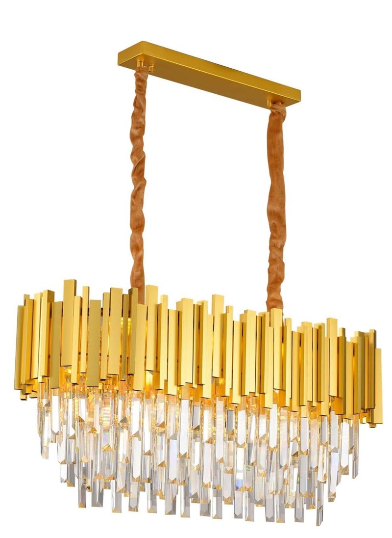 Modern Chandelier Crystal Lamp | 30 x 80 cm Rectangular Chandelier Ceiling Pendant Light | FazNova Modern Silver Crystal Rectangular Chandelier (Golden, With Bulb)