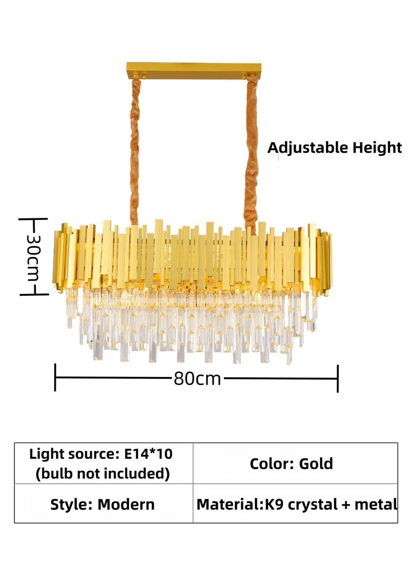 Modern Chandelier Crystal Lamp | 30 x 80 cm Rectangular Chandelier Ceiling Pendant Light | FazNova Modern Silver Crystal Rectangular Chandelier (Golden, With Bulb)