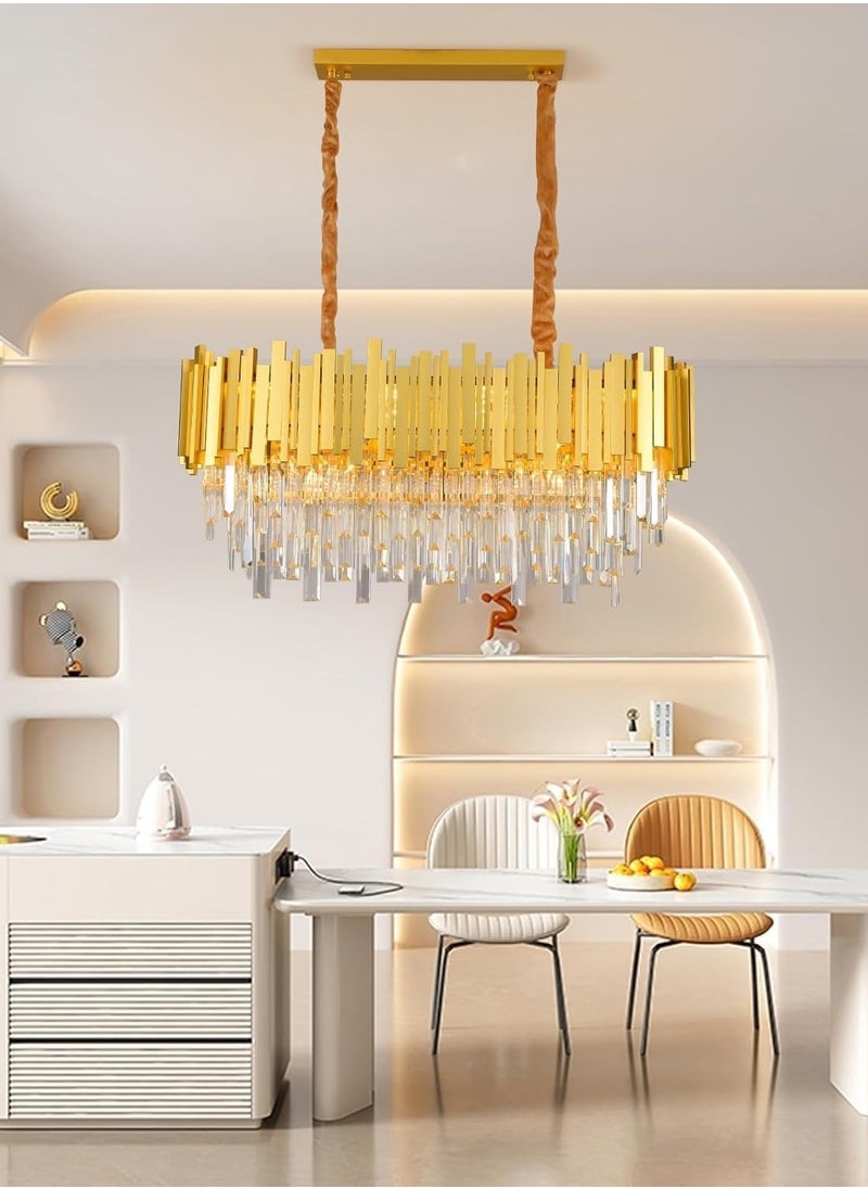 Modern Chandelier Crystal Lamp | 30 x 80 cm Rectangular Chandelier Ceiling Pendant Light | FazNova Modern Silver Crystal Rectangular Chandelier (Golden, With Bulb)