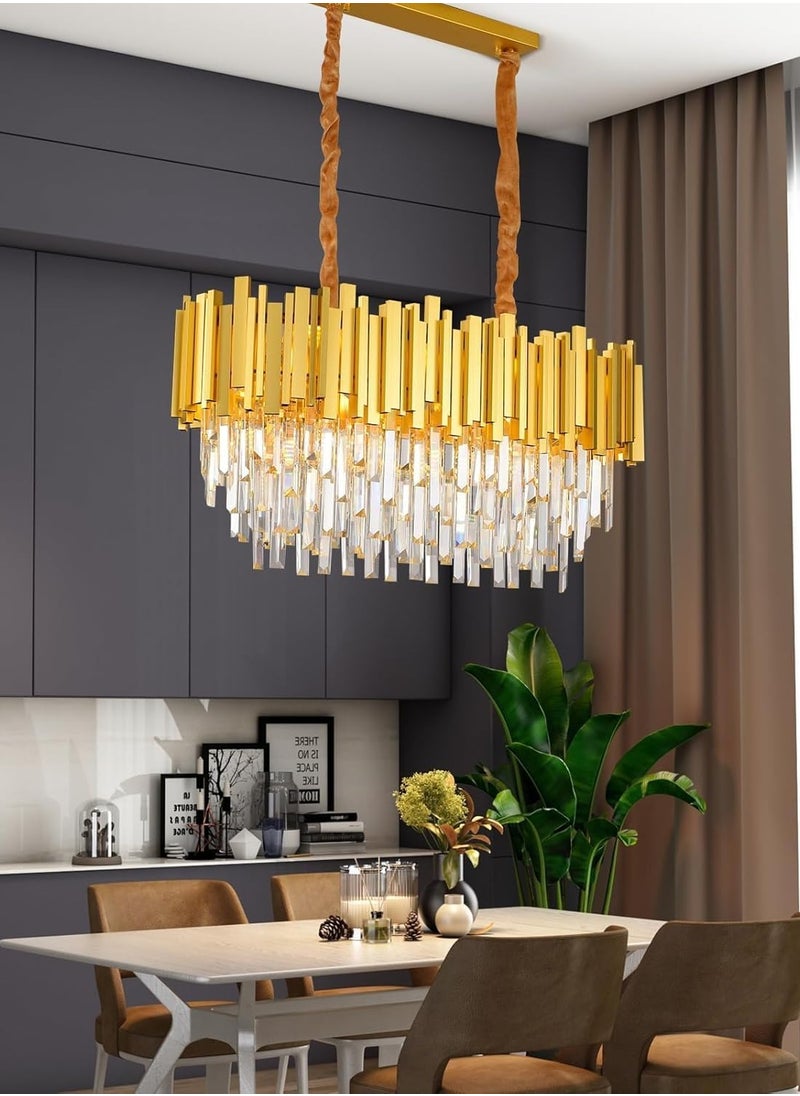 Modern Chandelier Crystal Lamp | 30 x 80 cm Rectangular Chandelier Ceiling Pendant Light | FazNova Modern Silver Crystal Rectangular Chandelier (Golden, With Bulb)