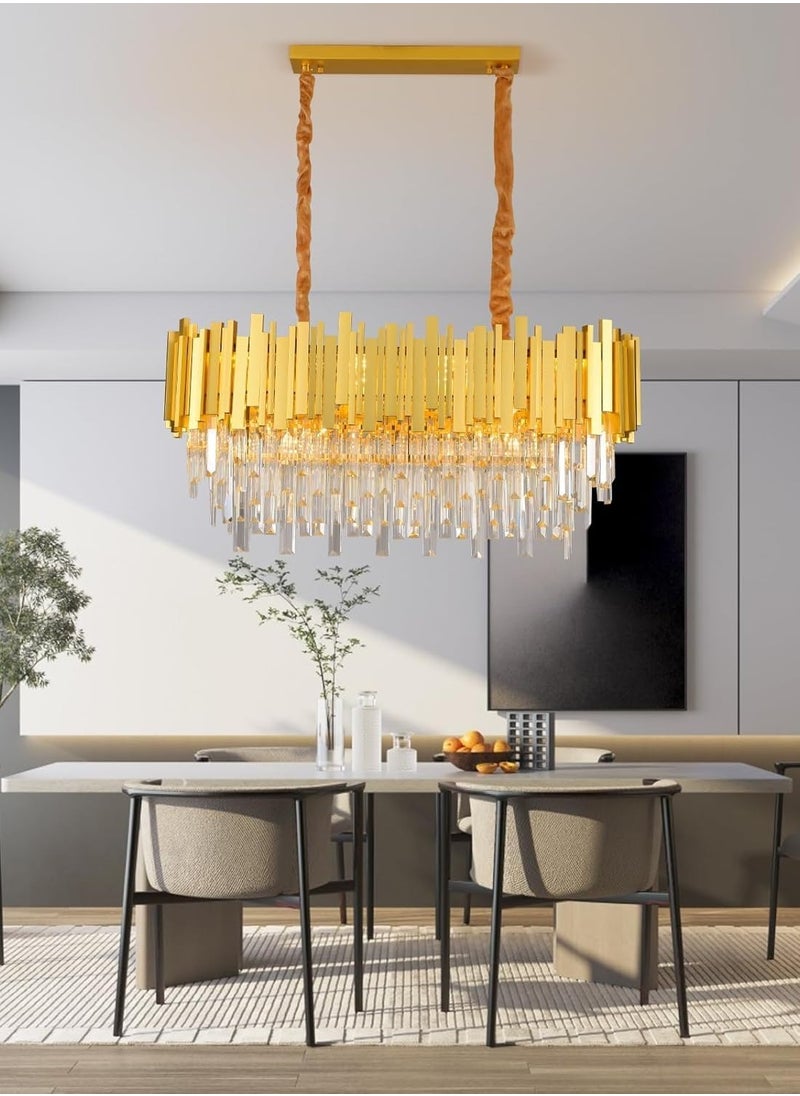 Modern Chandelier Crystal Lamp | 30 x 80 cm Rectangular Chandelier Ceiling Pendant Light | FazNova Modern Silver Crystal Rectangular Chandelier (Golden, With Bulb)