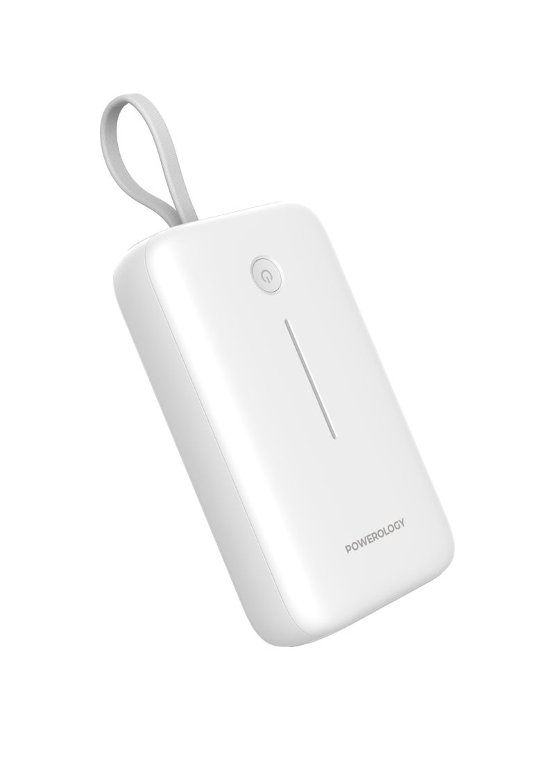 PD 30W 20000 mAh Power Bank / Type-C Port and USB-A Port / Built-in 30cm Type-C Cable / Advanced Charging Technology / Built-in Safeguards / 3 Device Charging / Detachable USB-C Wire / Compact and Portable - White