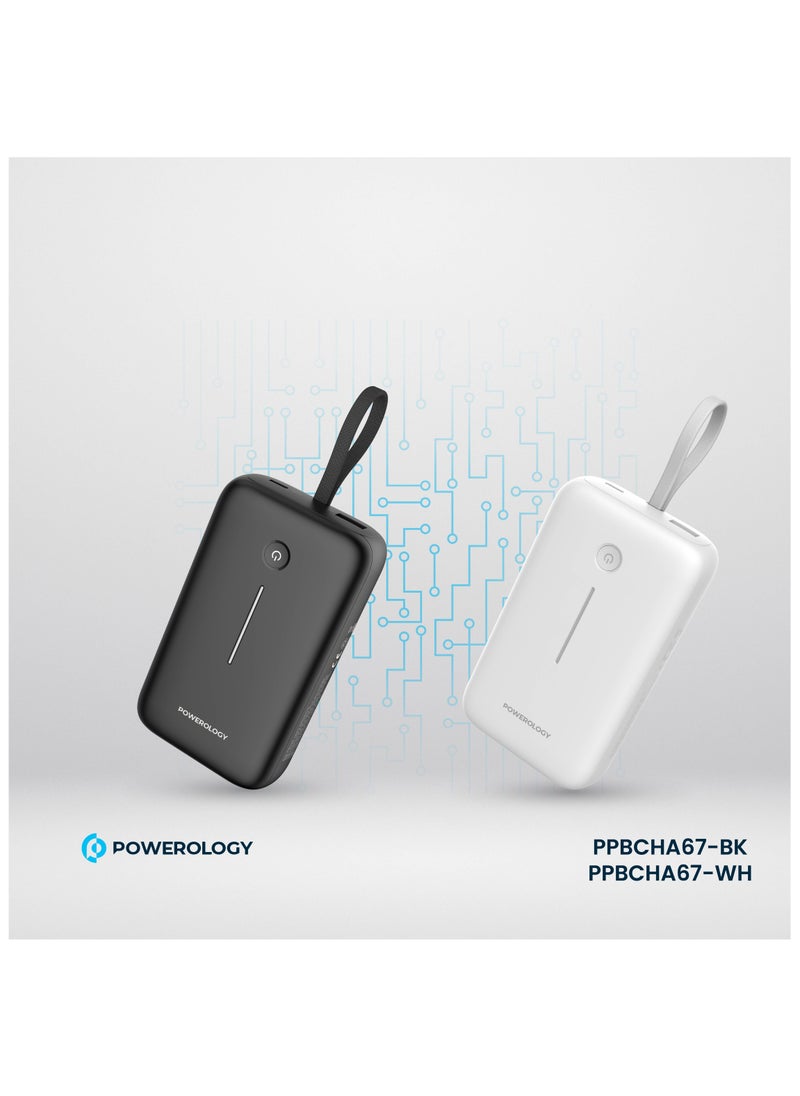 PD 30W 20000 mAh Power Bank / Type-C Port and USB-A Port / Built-in 30cm Type-C Cable / Advanced Charging Technology / Built-in Safeguards / 3 Device Charging / Detachable USB-C Wire / Compact and Portable - White
