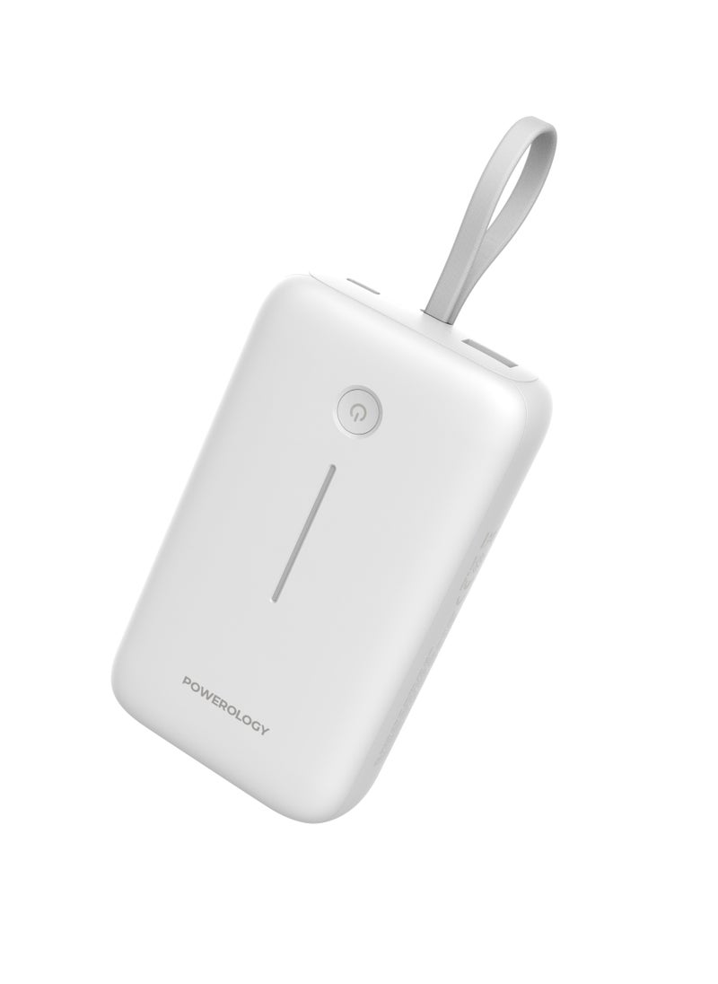 PD 30W 20000 mAh Power Bank / Type-C Port and USB-A Port / Built-in 30cm Type-C Cable / Advanced Charging Technology / Built-in Safeguards / 3 Device Charging / Detachable USB-C Wire / Compact and Portable - White