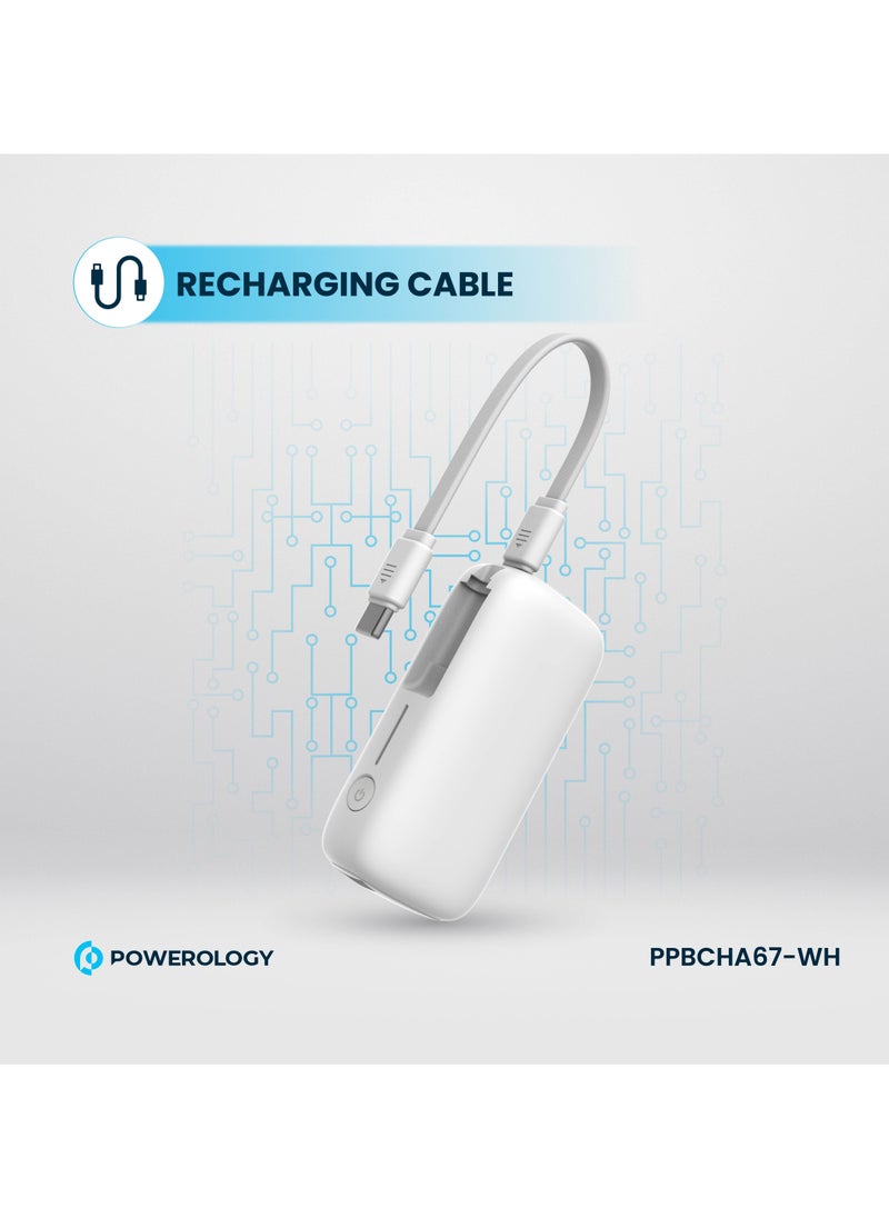 PD 30W 20000 mAh Power Bank / Type-C Port and USB-A Port / Built-in 30cm Type-C Cable / Advanced Charging Technology / Built-in Safeguards / 3 Device Charging / Detachable USB-C Wire / Compact and Portable - White