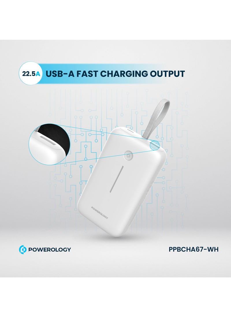 PD 30W 20000 mAh Power Bank / Type-C Port and USB-A Port / Built-in 30cm Type-C Cable / Advanced Charging Technology / Built-in Safeguards / 3 Device Charging / Detachable USB-C Wire / Compact and Portable - White