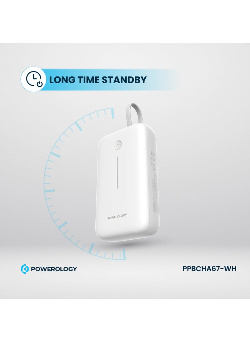 PD 30W 20000 mAh Power Bank / Type-C Port and USB-A Port / Built-in 30cm Type-C Cable / Advanced Charging Technology / Built-in Safeguards / 3 Device Charging / Detachable USB-C Wire / Compact and Portable - White
