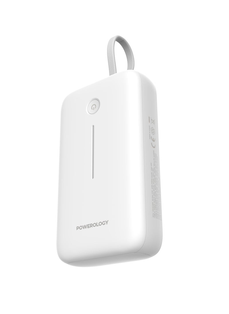 PD 30W 20000 mAh Power Bank / Type-C Port and USB-A Port / Built-in 30cm Type-C Cable / Advanced Charging Technology / Built-in Safeguards / 3 Device Charging / Detachable USB-C Wire / Compact and Portable - White