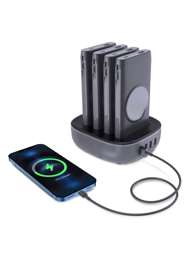 4in1 Station 10000mAh 20W PD QC Wireless Power Bank Built in Cable Compatible Lightning And TypeC Fast Wireless Charging Compact