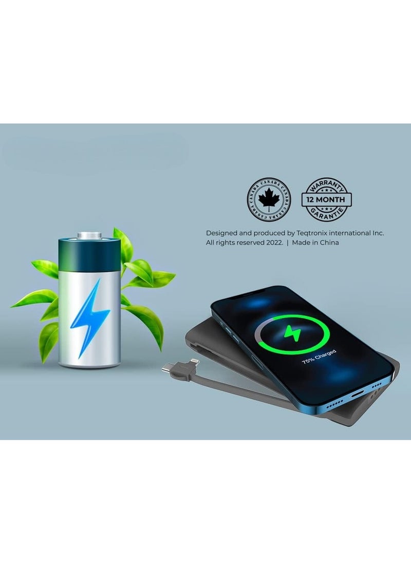 4in1 Station 10000mAh 20W PD QC Wireless Power Bank Built in Cable Compatible Lightning And TypeC Fast Wireless Charging Compact