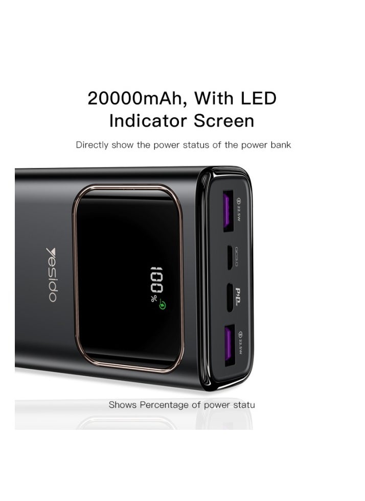 20000mAh power bank | fast charging charger | Yesido power bank |  Type-C and USB power bank | LCD screen power bank | travel-friendly power bank