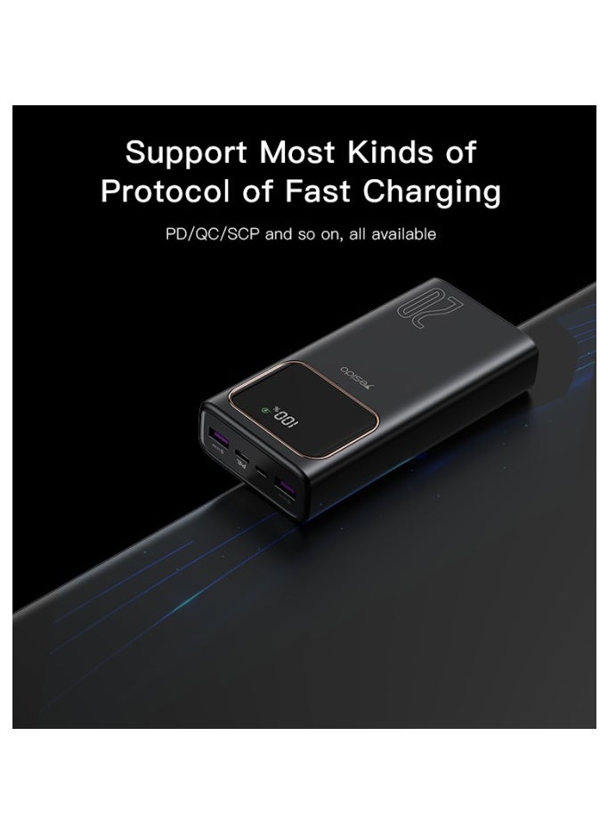 20000mAh power bank | fast charging charger | Yesido power bank |  Type-C and USB power bank | LCD screen power bank | travel-friendly power bank