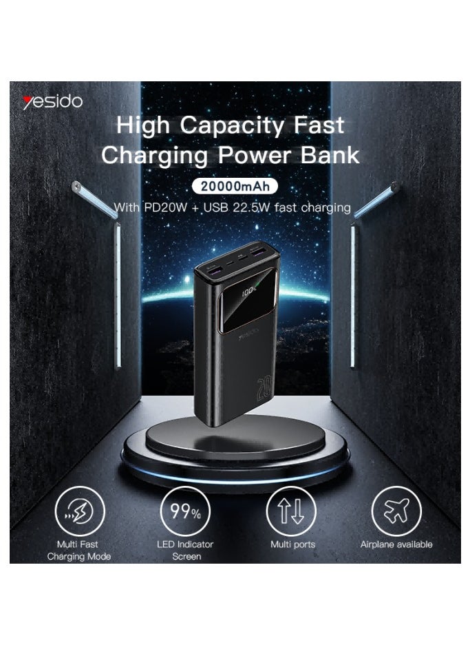 20000mAh power bank | fast charging charger | Yesido power bank |  Type-C and USB power bank | LCD screen power bank | travel-friendly power bank