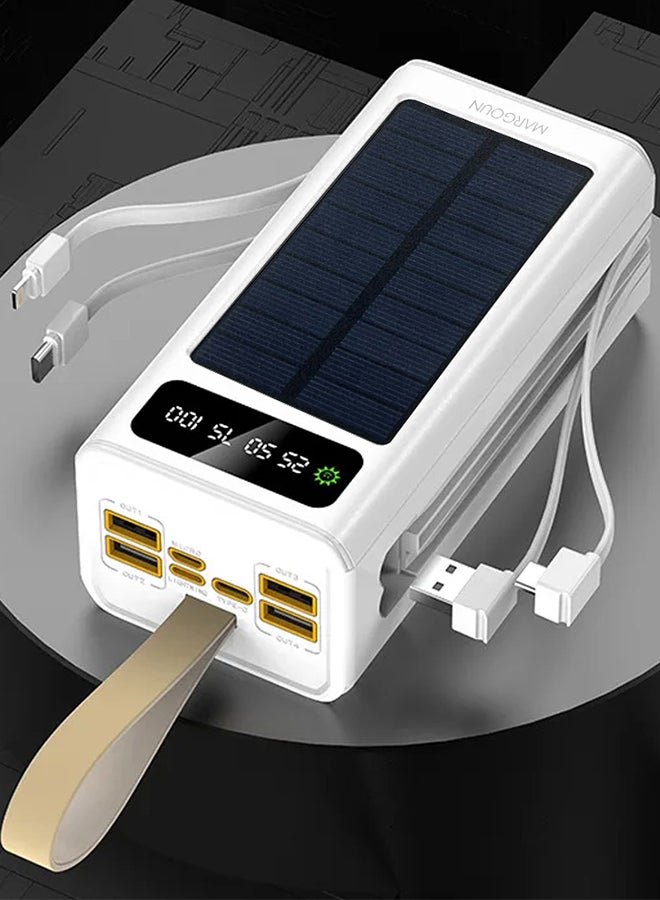 50000 mAh New Solar Power Bank Outdoor Portable Fast Charge External Battery 4 USB Port Phone Charger With LED Light White