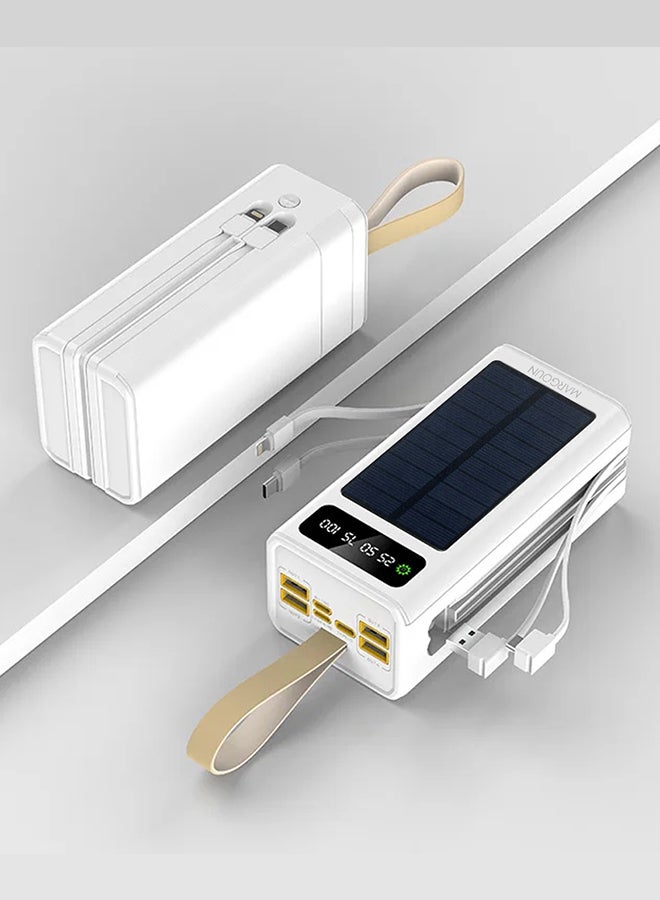 50000 mAh New Solar Power Bank Outdoor Portable Fast Charge External Battery 4 USB Port Phone Charger With LED Light White