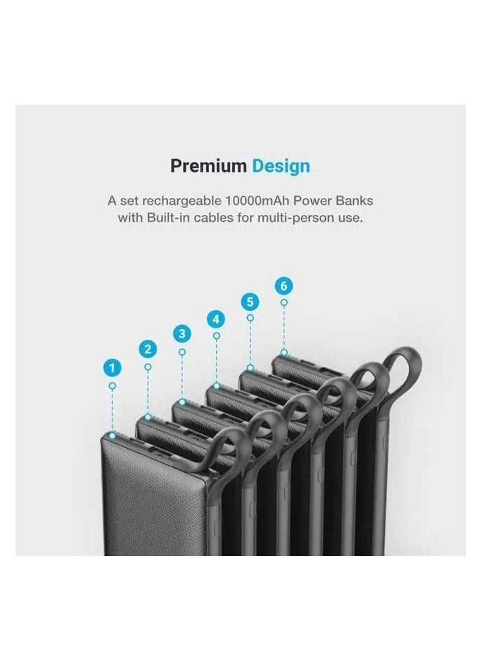 6-in-1 Power Bank Station 10000mAh – 3 Portable Power Bank Packs with Built-in Cables & Rapid Recharging Dock, Compatible with iPhone 14/13 Pro Max, Samsung Galaxy, Xiaomi, and More