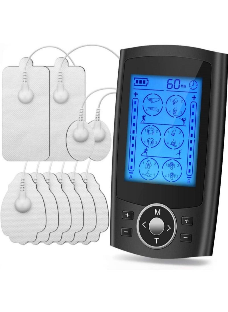 24 Modes Dual Channel TENS Muscle Stimulator EMS Pulse Rechargeable Full Body Massage Acupuncture Machine with 10 Pads