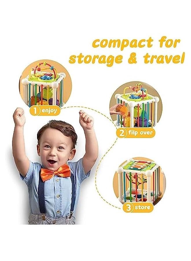 5 in 1 Baby Toys 6 to 12 Months, Montessori Sensory Toys Shape Sorter Colorful Cube with 10 Pcs Stacking Toys,Developmental Learning Toys for Girls Boys Gifts