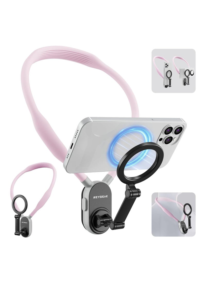 Magnetic POV/Vlog Phone Neck Mount Holder for Magsafe iPhone 15/14/13/12 Pro Mini/Plus/Pro/Pro Max, Hand Free Chest Stand Video Recording for Mobile Phone Accessory (Sakura Pink)