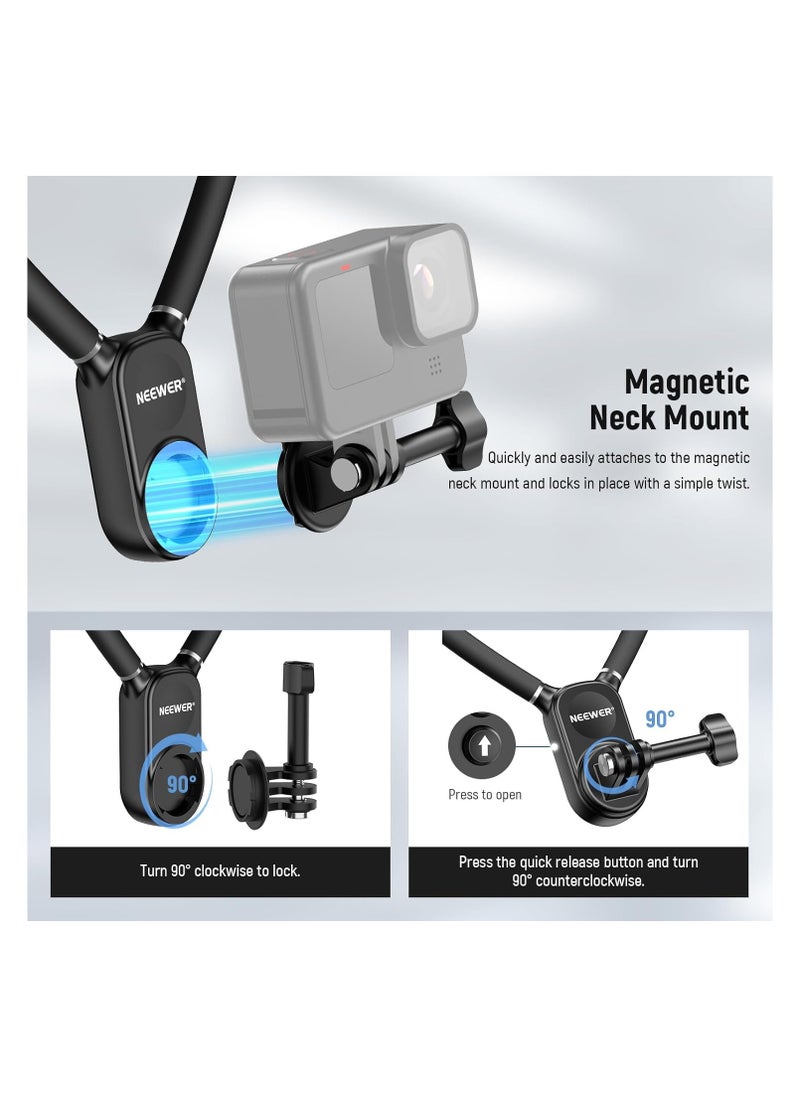 Magnetic Neck Mount Holder with Phone Clip Compatible with Hero 12 11 10 MAX DJI Action 4 Insta360 iPhone Samsung, Quick Release POV Action Camera Necklace Mounting Vlog Aceessories, GP15