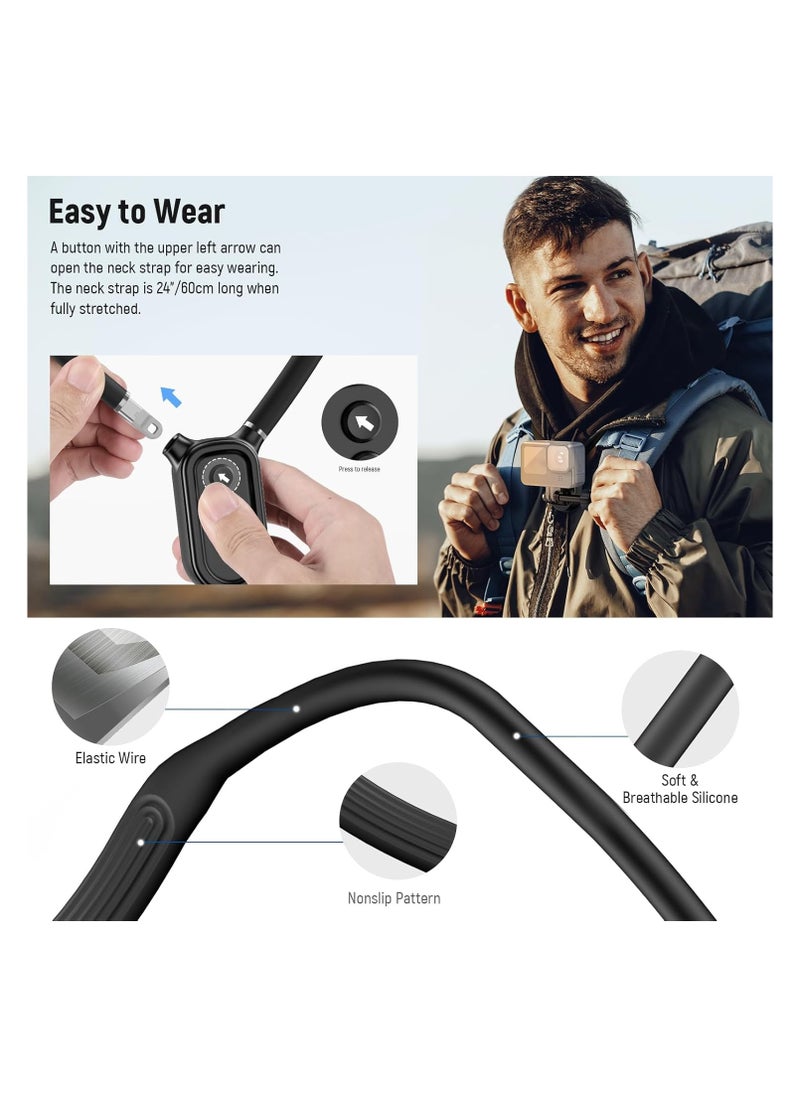 Magnetic Neck Mount Holder with Phone Clip Compatible with Hero 12 11 10 MAX DJI Action 4 Insta360 iPhone Samsung, Quick Release POV Action Camera Necklace Mounting Vlog Aceessories, GP15