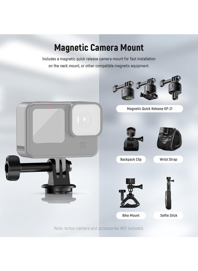 Magnetic Neck Mount Holder with Phone Clip Compatible with Hero 12 11 10 MAX DJI Action 4 Insta360 iPhone Samsung, Quick Release POV Action Camera Necklace Mounting Vlog Aceessories, GP15