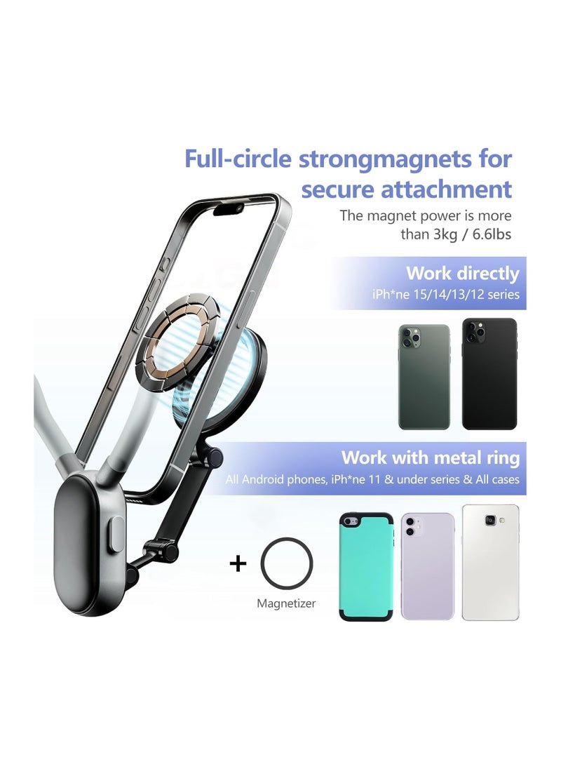 Magnetic Neck POV/Vlog Mount for Phones, Strong Magnetism Neck Cell Phone Holder Selfie Mount Phone Neck Holder Chest Stand Strap Video Recording for iPhone 15 14 13 12 Android Phones (Black)