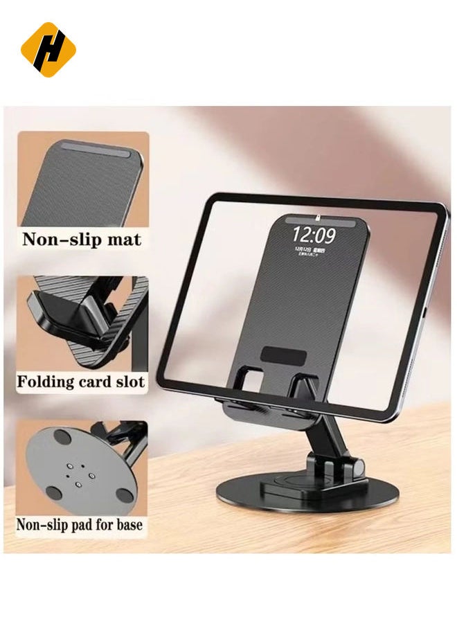 Portable Foldable Phone Stand, 360 Degree Rotation, Height Adjustable, Cell Phone Holder - Black