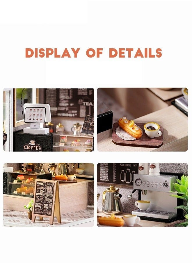 DIY Miniature Dollhouse Kit, 3D Wooden Mini DIY Doll House Accessories with Furniture for Kids Teens Adults （Leisurely Coffee Shop)