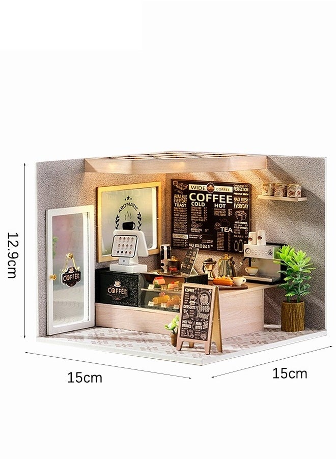 DIY Miniature Dollhouse Kit, 3D Wooden Mini DIY Doll House Accessories with Furniture for Kids Teens Adults （Leisurely Coffee Shop)