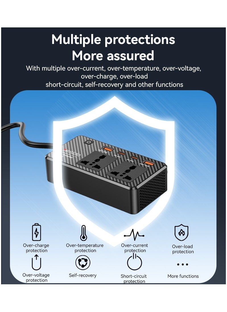 Yesido VC07 200W Car Inverter with USB QC3.0 & Type-C PD | Multi-Protection Fast Charger | Independent Switch