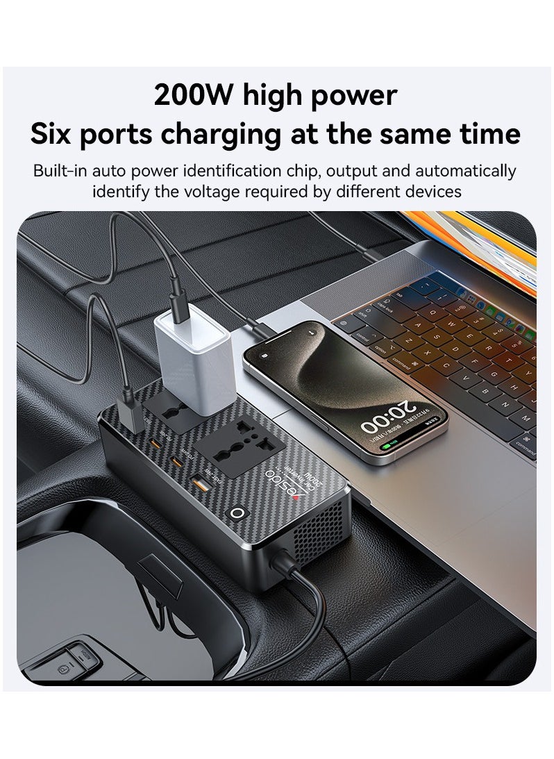 Yesido VC07 200W Car Inverter with USB QC3.0 & Type-C PD | Multi-Protection Fast Charger | Independent Switch